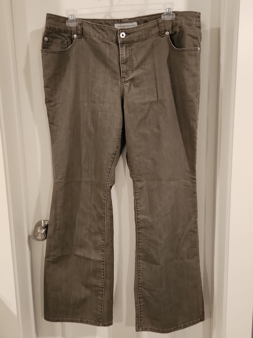 Chicos Platinum Denim Jeans Womens 3.5 Tall 18T Olive Green Brown Y2K Vintage Fl